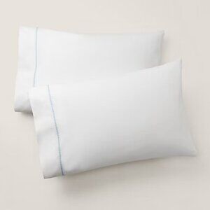 RALPH LAUREN Organic Cotton Palmer STANDARD Pillowcases Sky Blue trim Set of 2